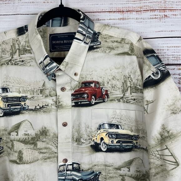 Mens North River Short Sleeve Button Up Cotton Classic Pickup Trucks Shirt  XXL - Picture 2 of 6